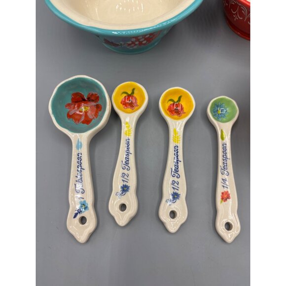The Pioneer Woman Ceramic Measuring‎ Cups Spoons Set Floral Design - Picture 2 of 6